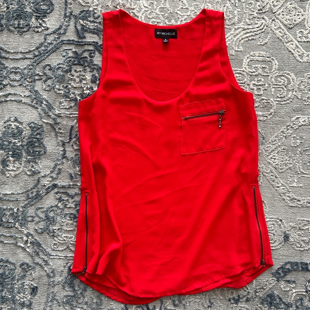My Michelle Vibrant Red Tank Top with Zipper Details